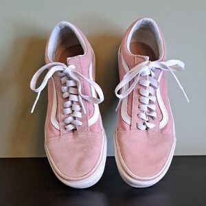VANS Pink Old Skool Canvas Suede Skate Shoe Sneakers Women 8.5 Men 7 with Laces